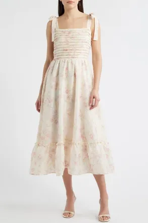 ZOE AND CLAIRE Print Tie Strap Embroidered Maxi Dress in Pink Multi at Nordstrom, Size X-Large