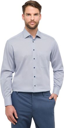 Eterna Blauw geprint Eterna overhemd katoen met borstzak