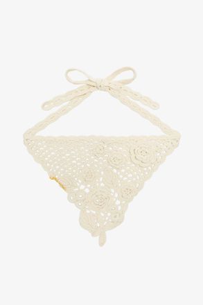 Ganni White Head Scarf in Cotton Crochet Organic