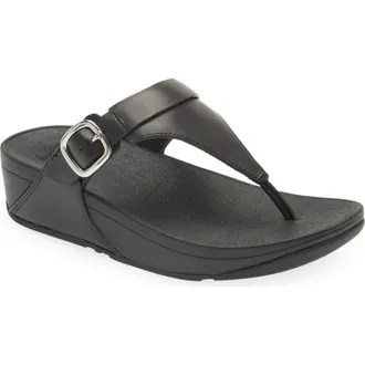 FitFlop Lulu Adjustable leather toe-post sandals in All Black at Nordstrom, Size 11