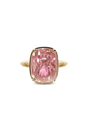 Sterling Forever Elongated Cushion-Cut Cubic Zirconia Cocktail Ring in Gold/Pink Sapphire at Nordstrom, Size 10