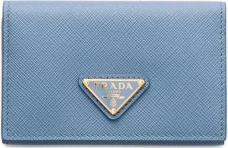 Prada triangle-logo leather card holder - women - CALFSKIN - One Size - Blue
