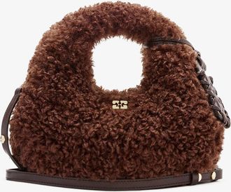 Ganni Brown Mini Hobo Bag in Faux Fur