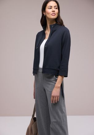 Street One Sweatjacke STREET ONE, Damen, Gr. 38, cotton beigeed navy, Web, Obermaterial: 71% Polyester, 26% Viskose, 3% Elasthan, normal h&uuml;ftbedeckend, Rundhals,