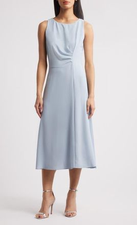 Connected Sleeveless Pleated Waist A-Line Midi Dress in Powder Blue at Nordstrom, Size 10