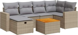 vidaXL Vidaxl - Set Sof&aacute;s De Jard&iacute;n 7 Piezas Y Cojines Rat&aacute;n Sint&eacute;tico Beige