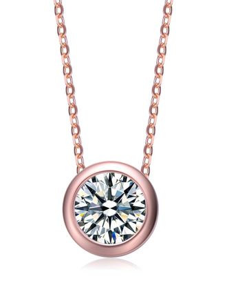 Rachel Glauber 18K Rose Gold Plated Cz Solitaire Pendant Necklace