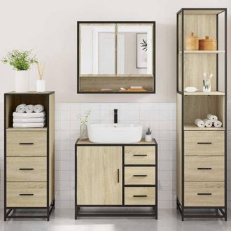 Berkfield Home Durable 4&not;Piece Bathroom Furniture Set&not;Sonoma Oak Engineered Wood in Light Tan