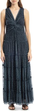 Max Studio Twist Front Sleeveless Maxi Dress in Black/Ivory Random Dot at Nordstrom Rack, Size X-Small