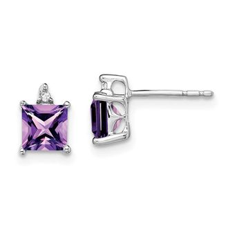 Diamond2Deal 14k White Gold Princess Amethyst and Diamond Earrings
