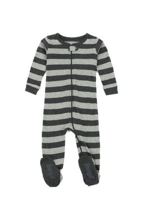 Leveret Kids Cotton Footed Pajamas, Solids, Stripes & Tie Dye in Striped Dark Gray & Light Gray at Nordstrom, Size 18-24M