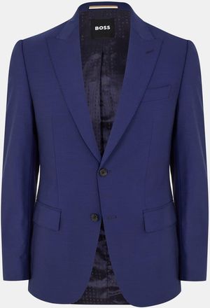 HUGO BOSS Mens Solid Patterned Notch Collared Suit Jacket in Medium Blue - Size 40 (Chest)