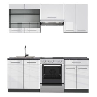 Vicco Cucina componibile Fame-Line, Bianco lucido/antracite, 200 cm senza piano di lavoro