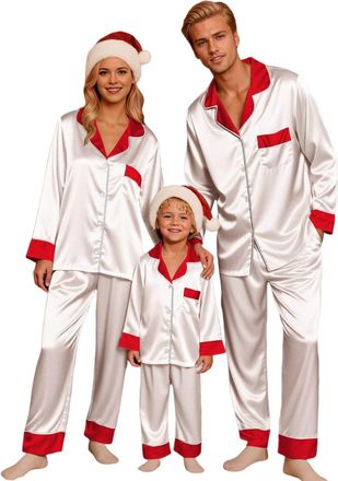 Generic Family Christmas Pajamas Matching Sets Silk Satin Xmas Sleepwear Cute Funny Holiday Pjs Sets Matching Christmas Pjs for Family Xmas Pajamas for Couple