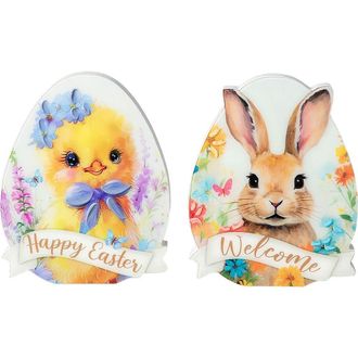 Glitzhome Set of 2 Easter Wooden & Epoxy Egg Chick Table Decor in Pink at Nordstrom, Size Small