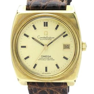 Omega Pre-owned Constellation 166.063 Polshorloge - Heren - Pre-owned - Geel - Maat: ONE Size Leer
