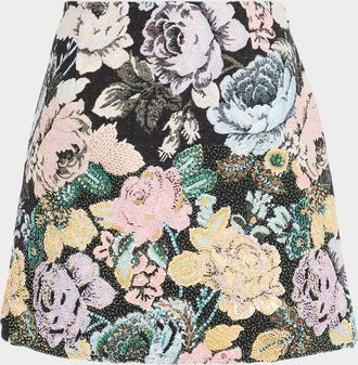 Kobi Halperin Ana Beaded Floral Jacquard Mini Skirt