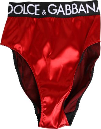 Dolce & Gabbana Red Satin High-Waist Briefs Logo Women Womens Underwear