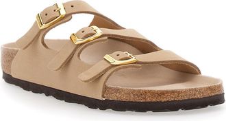 Birkenstock Womens Beige Sandals With Buckle And Logo Leather