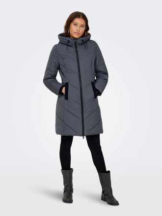 Only Steppmantel ONLY ONLEBBA PUFFER COAT CS OTW, Damen, Gr. XS, phantom detail:contrast schwarz, Web, Obermaterial: 100% Polyester, unifarben mit Farbeins