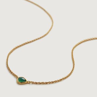 Monica Vinader Gold MV Siren Mini Nugget Necklace Adjustable 46cm/18 Green Onyx