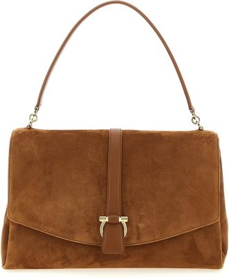 Ferragamo Handtas met voorklep - Dames - Schoudertassen - Bruin - ONE Size - Leer - Tassen