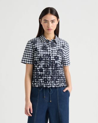 NVLT Womens Poplin Gingham Camp Shirt