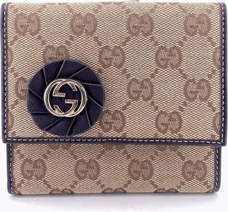 Gucci Beige Beige Brown Canvas Leather Wallet (Bi-Fold) (Pre-Owned)
