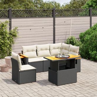 vidaXL Vidaxl - Set De Sof&aacute;s De Jard&iacute;n 6 Piezas Y Cojines Rat&aacute;n Sint&eacute;tico Negro