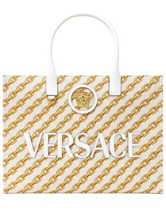 Versace Borsa tote La Medusa grande a righe - Toni neutri