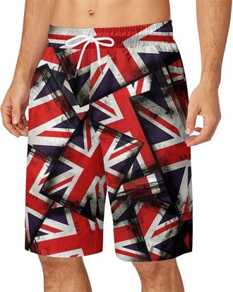 Generic Mens Printed Beach Shorts Mens Swimming Shorts Surf British Flag Pattern Shorts Quick Dry Waterproof Trunks Loose Comfort Fit Shorts Breathable Traini