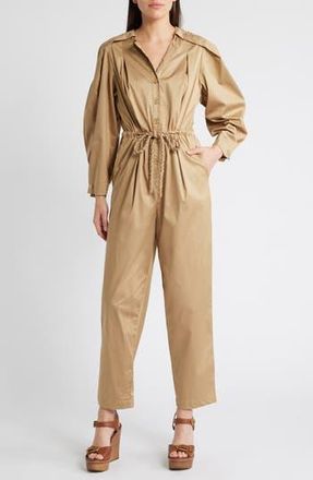 Farm Rio Long Sleeve Cotton Jumpsuit in Brown at Nordstrom Rack, Size Large