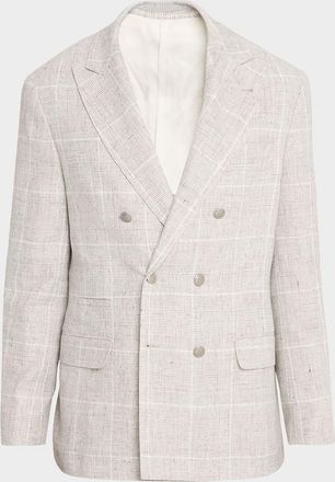 Brunello Cucinelli Men & apos;s Linen Glen Plaid Double-Breasted Sport Coat