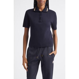 Moncler Knit Collar Cotton Polo in Blue at Nordstrom, Size X-Large