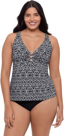Trimshaper Molly Double Ring Tankini Swimsuit Top in Balinese Block at Nordstrom, Size 22W