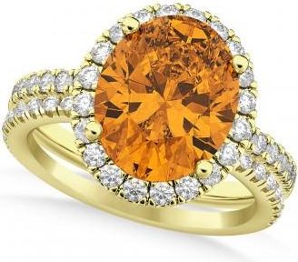 Allurez Citrine & Diamonds Oval-Cut Halo Bridal Set 14K Yellow Gold (3.18ct)