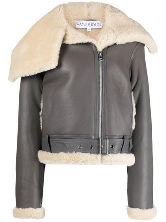 J.W.Anderson Jacke fleece-collar leather coat - Grey