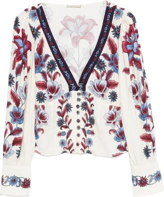 Farm Rio Blusa a fiori con scollo a V - Bianco