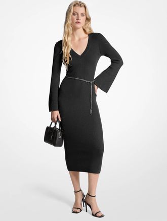 Michael Kors Wool Blend Belted Midi Dress