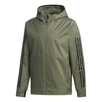 adidas Stripe Printing Sports hooded Cardigan Jacket Green FM9434