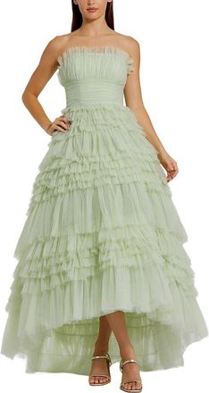 Mac Duggal Strapless Tulle Ruffle Gown
