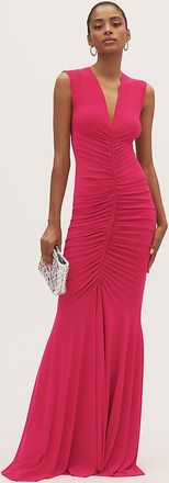 Norma Kamali Sleeveless Deep V-Neck Shirred Stretch Jersey Fishtail Gown