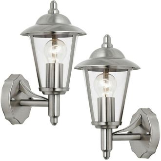 Loops 2 PACK IP44 Outdoor Wall Lamp Stainless Steel Traditional Lantern Porch Uplight in Metallics