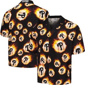 Pleasures Mens PLEASURES Black Philadelphia Phillies Flame Fireball Button-Up Shirt at Nordstrom, Size Small