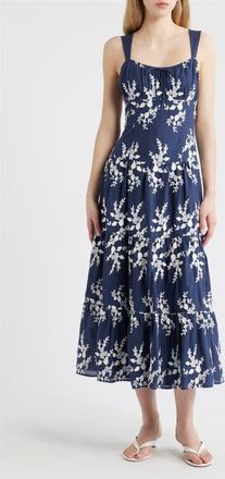 Moon River Embroidered Sleeveless Maxi Dress in Navy Multi at Nordstrom, Size X-Small
