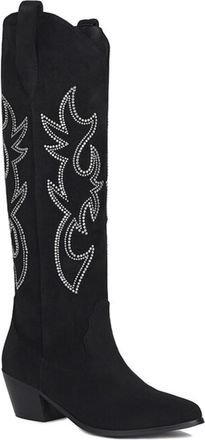 Generic Womens Rhinestone Embellished Western Knee High Boots Pointed Toe Block Heels Cushioned Insole Durable Upper Non Slip Outsole Party Casual Fashion Sho