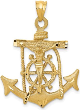 Diamond2Deal 14k Yellow Gold Satin Diamond-cut Mariners Crucifix Pendant