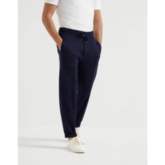 Brunello Cucinelli Mens Navy Wool Silk Blend Gym Trousers, Size XXL