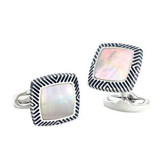 Link Up Mother Of Pearl Soft Square Antiqued Frame Cufflinks in White at Nordstrom