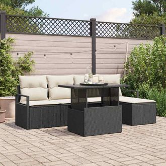 vidaXL Vidaxl Set Divano Da Giardino 6 Pcs Nero E Crema Polyrattan